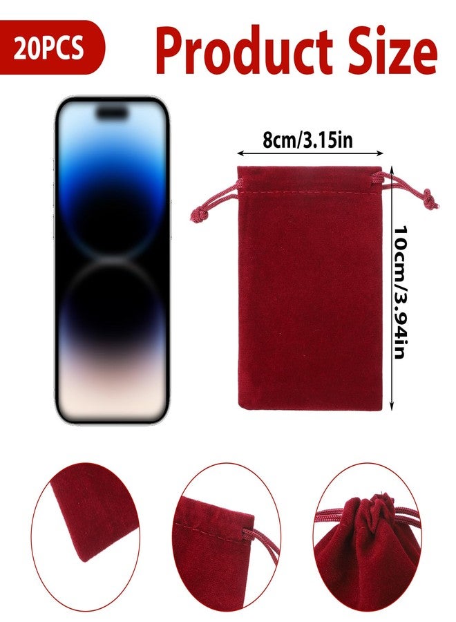 Tyqour 20PCS Claret Velvet Small Jewelry Bags Jewelry Pouch Small Gift Bags Drawstring Coin Pouch for Wedding Party Gift (3x4 Inches) - Image 2